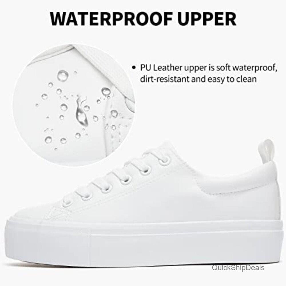 PU Leather Platform Sneakers with Non-Slip Sole for Walking - Picture 5 of 7
